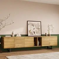 OKWISH TV-Meubel – Vijfdeurs – Gesloten Kasten En Open Vakken – IJzeren Frame – MDF;Spaanplaat Lichtbruin – Draagkracht 60 kg – 191×38×46,5 cm
