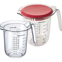 Westmark Set 2-delig, maatkannen 0,5 l en 1 l met deksel, meertalige meetschalen, kunststof, transparant/rood,