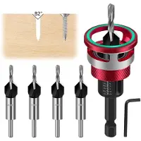 LONGZIMING -6-delige Verzinkboor Set – Precisie Houtboren met 1/4 inch Zeskantschacht – Verstelbare Dieptebegrenzer voor Consistente en Nauwkeurige Boorresultaten