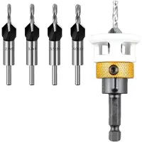 LONGZIMING -5-delige HSS-M2 Houtboorset – Precisie Verzinkboren met Verstelbare Dieptebegrenzer – 1/4” Zeskantschacht voor Houtbewerking en Nauwkeurige Boorresultaten