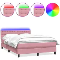 vidaXL Boxspring met matras en LED fluweel roze 140x210 cm