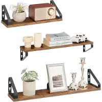 Vasagle LWS043K01 Wandrek, zwevende plank, 3 stuks, 2 montagemogelijkheden, hangend opbergrek, voor woonkamer, keuken, kantoor, badkamer, rustiek bruin en matzwart