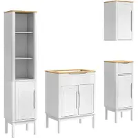 vidaXL Badkamermeubel Set FLORO 4 st Wit Massief vurenhout