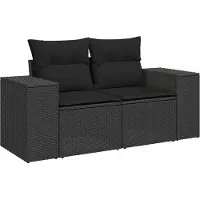 vidaXL Tuinbank Set 9 st Zwart Poly rattan