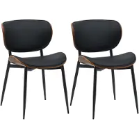 CLP Enid Set van 2 Eetkamerstoelen - bezoekersstoel - met rugleuning en bekleding - metalen frame - hout - Kunstleer/walnoot/zwart