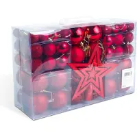 EDO Kerstballen Set Met Kerstboom Piek – Rode Kerstversiering – Mix Van Glanzend Mat En Glitter – Kunststof Onbreekbaar – Voor Kerstboom Decoratie – Ø3 Ø4 Ø6 Cm – Piek 20 Cm [-3084]
