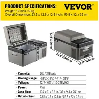 Vevor Lunekiss Draagbare Mini Koelkast 20L – Compressor Koelbox – Dual Zone – 12/24V & 110–240V – Grijs