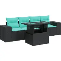 vidaXL 5-delige Loungeset met kussens poly rattan acacia zwart