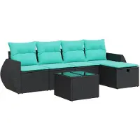 vidaXL 6-delige tuinmeubelset met kussens, zwart, polyrotan