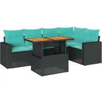 vidaXL 6-delige Loungeset met kussens poly rattan zwart