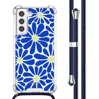 IMoshion Design hoesje met koord voor de Samsung Galaxy S21 FE - Cobalt Blue Flowers Connect