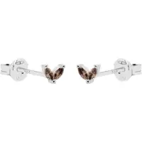 Karma Oorknoppen Double Leaves Tiny Choco Zilver