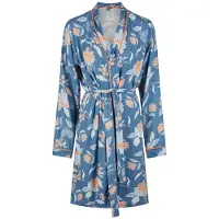 Louise Dames kimono ochtendjas bamboe viscose blauw/oranje gebloemd