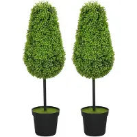 HOMCOM Kunstmatige Topiaries Kunststof, cement Ø20 cm x 90 cm hoog Groen