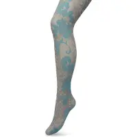 Bonnie Doon Grafische Panty 60 Denier Grijs/Blauw Dames maat L/XL - Grafische Print - Gladde Naden - Maximaal Draagcomfort - Ornament Tights - Chique Panty - Feestelijk - Grey - BP221909.235