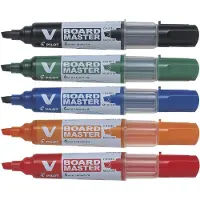 Pilot V-Board Master markeerstift 5 stuk(s) Beitelvormige punt Zwart, Blauw, Groen, Oranje, Rood