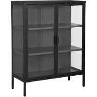 Sweeek - Vitrinekastje gehard glas en staal 2 deuren 2 planken 80cm - arkansas