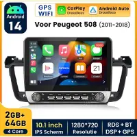 Hexinex 10.1" autoradio Geschikt voor Peugeot 508 (2011-2018) - Draadloos CarPlay, Android Auto, WIFI, multimediaspeler, 2GB+64GB