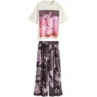 Next Pyjama ecru / olijfgroen / donkerlila / rosa