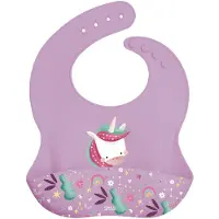 SASSI JUNIOR - Slabbetje met opvangbakje van siliconen - dieren - Roze 30 x 22 cm