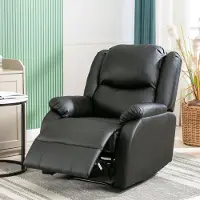 OKWISH Relaxfauteuil – 1-Zits Recliner Met Handbediening & Ingebouwde Voetsteun – Hoge Segmentale Rug Voor Comfort – PU Leder – Zwart – 80x90x100 cm