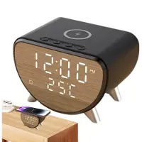 LONGZIMING -Digital Alarm Clock – 3-in-1 Draadloze Oplader – 15W Draadloze Oplader met Digitale Klok en Temperatuurweergave – Compact, Veilig en Stijlvol voor Thuis en Kantoor
