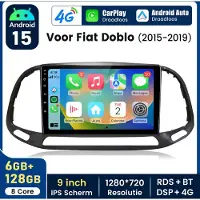 Junsun 6+128GB Octa-Core autoradio Geschikt voor Fiat Doblo 2015-2019 Android 15 Navi GPS/ WIFI/ Carplay/ BT RDS/ HIF/I 4G/ BT/ Andriod Auto/ DSP/ SWC-Plug & Play