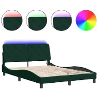 vidaXL Bedframe met LED zonder matras fluweel donkergroen 140x190 cm
