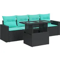 vidaXL 5-delige tuinmeubelset met kussens, zwart, polyrotan, acaciahout