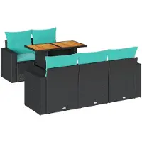 vidaXL 6-delige Loungeset met kussens poly rattan zwart