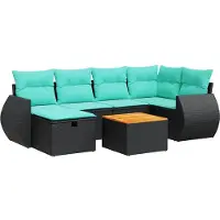 vidaXL 7-delige Loungeset met kussens poly rattan zwart
