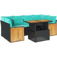vidaXL 7-delige Loungeset met kussens poly rattan acacia zwart