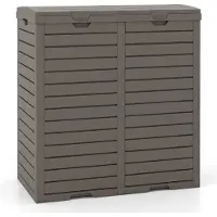 Costway Vuilnisbak met dubbel deksel, 235 l, voor buiten, met uittrekbare opvangbak en handgreep, waterdichte afvalbak, afvalemmer voor tuin, achtertuin, terras, bruin