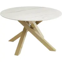 Vente-unique Ronde eettafel voor 4 personen in keramiek en goudkleurig metaal - Witte marmerlook - LENUMIA van Pascal Morabito