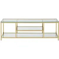 Vente-unique Tv-meubel met 2 planken van gehard glas en roestvrij staal - Transparant en goudkleurig - RIMALI van Pascal Morabito