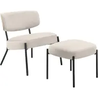 Loft 24 Jerry-Loungestoel & Kruk - Crème Fluweel