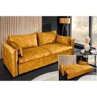Invicta Design slaapbank APARTMENT 215cm mosterdgeel fluweel 3-zitsbank incl. bedopbergruimte - 47134