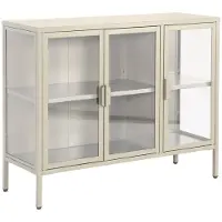 Sweeek Dressoir met vitrine 3 deuren gehard glas en staal 100cm Beige