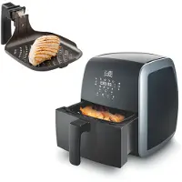 Fritel Airfryer SnackTastic 5804 - Heteluchtfriteuse - 3,2 liter - 1450W - 8 Programma's - 2 tot 5 Personen - Digitaal Touchscreen - Soft Leder / Zwart Mat - Incl. exta Grillpan