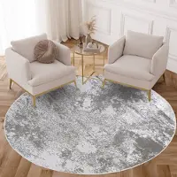 Tapiso Crystal Rond Vloerkleed Grijs Laagpolig Modern Woonkamer Tapijt Maat- 100x100