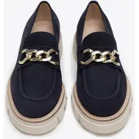 WITTCHEN Dames Suède Loafers met Ketting op Platform Marineblauw Suède Leer