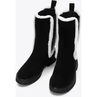 WITTCHEN Dames Suède Chelsea Boots met Imitatie Schapenvacht Zwart Suède Leer