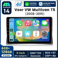 Hexinex Octa-Core autoradio Geschikt voor VW Multivan T5 2008-2015 - Draadloos CarPlay, Android Auto, multimediaspeler, 6GB+128GB