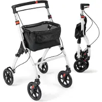 Costway Rollator smal voor woning, indoor huisrollator, opvouwbaar en licht, incl. dienblad, mand, 4 wielen en remmen, 5-voudig in hoogte verstelbaar, loophulp voor senioren, gewonden, wit + zwart