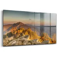 Wallfluent Glasschilderij - Bieszczady-gebergte Glas Foto - 120x60 cm - Geel Horizontale muurfoto - Natuur Glazen Schilderij - Foto Op Glas - Foto Schilderij Op Glas