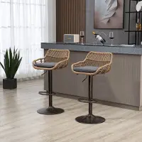 OKWISH Barstoel – Set van 2 Verstelbare 360° Draaibare Barstoelen – Linnen – Met Voetsteun en Stevig Metalen Frame – Draagvermogen 150 kg – Grijs