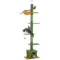 PawHut Kraboom met pluche bekleding, kattenboom, 230-275 cm, krabpaal met kattenhol