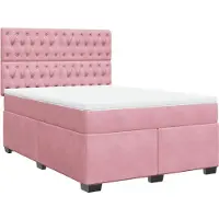 vidaXL Boxspring met matras fluweel roze 140x200 cm