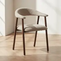 Dimehouse Japandi Eetkamerstoel Zandkleur Bouclé Suki - Walnoot Frame - Met Armleuning - Stof - Japandi