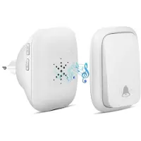 LONGZIMING -Draadloze deurbel zonder batterijen - Plug & Play installatie - Waterdicht en duurzaam - 100m bereik - 38 beltonen & 4 volumestanden - Voor thuis, kantoor & appartementen - Wit